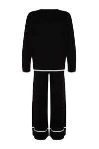 TRENDYOLMİLLA Black Wide Pattern Hairy Yarn Knitwear Top and Bottom Set - Image 8