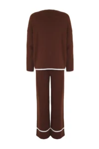 TRENDYOLMİLLA Brown Wide Pattern Hairy Yarn Knitwear Top and Bottom Set - Image 6