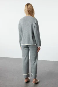 TRENDYOLMİLLA Anthracite Wide Pattern Hairy Yarn Knitwear Top and Bottom Set - Image 5