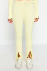 TRENDYOLMİLLA Yellow slit Knitwear Top and Bottom Set - Image 4