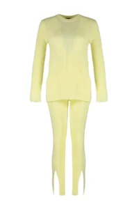 TRENDYOLMİLLA Yellow slit Knitwear Top and Bottom Set - Image 7