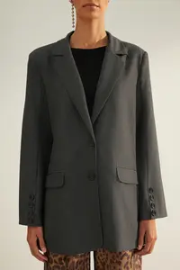 TRENDYOLMİLLA Anthracite Premium Oversized Lined Weaving Blazer Jacket - Image 4