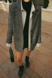 TRENDYOLMİLLA Gray Premium Wool Look Regular Lined Weaving Plaid Blazer Jacket - Image 3