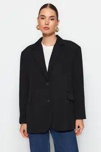 TRENDYOLMİLLA Black Weaving Oversized Blazer Jacket - Image 2