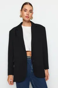 TRENDYOLMİLLA Black Weaving Oversized Blazer Jacket - Image 3