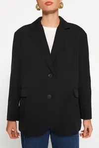 TRENDYOLMİLLA Black Weaving Oversized Blazer Jacket - Image 4
