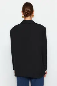 TRENDYOLMİLLA Black Weaving Oversized Blazer Jacket - Image 5