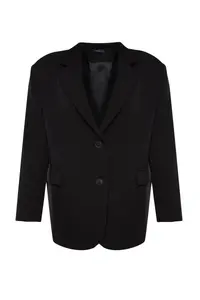 TRENDYOLMİLLA Black Weaving Oversized Blazer Jacket - Image 6
