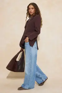 TRENDYOLMİLLA Dark Brown Oversized Weaving Blazer Jacket - Image 2