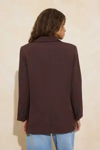 TRENDYOLMİLLA Dark Brown Oversized Weaving Blazer Jacket - Image 3