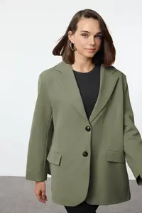 TRENDYOLMİLLA Light Khaki Oversized Weaving Blazer Jacket