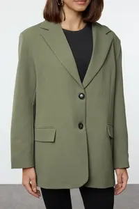 TRENDYOLMİLLA Light Khaki Oversized Weaving Blazer Jacket - Image 3