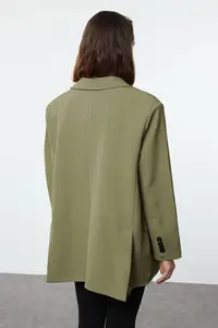 TRENDYOLMİLLA Light Khaki Oversized Weaving Blazer Jacket - Image 5