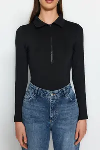 TRENDYOLMİLLA Black Zipper Collar Detailed snaps Flexible Knitting Bodysuit .D.00005 - Image 3