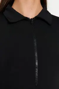 TRENDYOLMİLLA Black Zipper Collar Detailed snaps Flexible Knitting Bodysuit .D.00005 - Image 4
