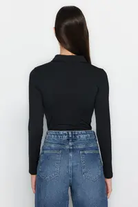 TRENDYOLMİLLA Black Zipper Collar Detailed snaps Flexible Knitting Bodysuit .D.00005 - Image 5