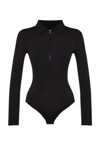 TRENDYOLMİLLA Black Zipper Collar Detailed snaps Flexible Knitting Bodysuit .D.00005 - Image 6