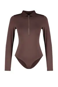 TRENDYOLMİLLA Brown Zipper Collar Detailed Bottom snaps Flexible Knitting Bodysuit .D.00005 - Image 7