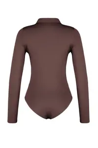 TRENDYOLMİLLA Brown Zipper Collar Detailed Bottom snaps Flexible Knitting Bodysuit .D.00005 - Image 8