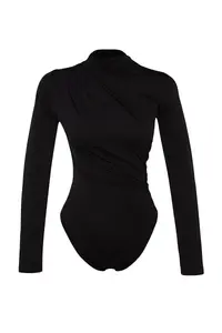 TRENDYOLMİLLA Black Ruffle Detailed Dog collar snaps Flexible Knitting Bodysuit .D.00014 - Image 7