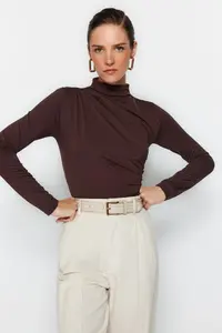 TRENDYOLMİLLA Brown Ruffle Detailed Dog collar snaps Flexible Knitting Bodysuit .D.00014 - Image 2