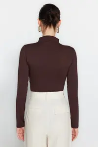 TRENDYOLMİLLA Brown Ruffle Detailed Dog collar snaps Flexible Knitting Bodysuit .D.00014 - Image 6