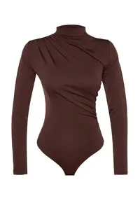 TRENDYOLMİLLA Brown Ruffle Detailed Dog collar snaps Flexible Knitting Bodysuit .D.00014 - Image 7