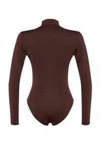 TRENDYOLMİLLA Brown Ruffle Detailed Dog collar snaps Flexible Knitting Bodysuit .D.00014 - Image 9
