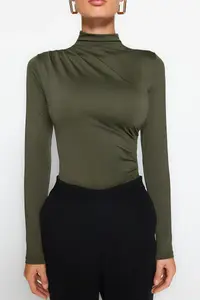 TRENDYOLMİLLA Khaki Ruffle Detailed Dog collar snaps Flexible Knitting Bodysuit .D.00014 - Image 4