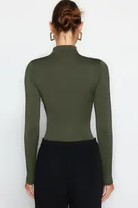 TRENDYOLMİLLA Khaki Ruffle Detailed Dog collar snaps Flexible Knitting Bodysuit .D.00014 - Image 6