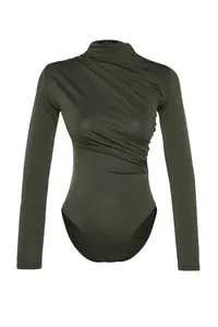TRENDYOLMİLLA Khaki Ruffle Detailed Dog collar snaps Flexible Knitting Bodysuit .D.00014 - Image 7