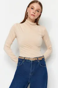 TRENDYOLMİLLA Stone Gather Detailed Dog collar snaps Flexible Knitting Bodysuit .D.00014 - Image 3