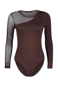 TRENDYOLMİLLA Brown Tulle Detailed snaps Flexible Knitting Bodysuit .D.00021 - Image 6