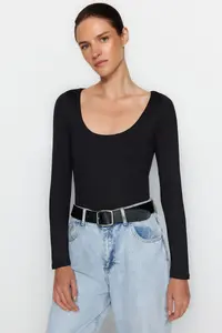 TRENDYOLMİLLA Black slim snaps Cowl Neck Long Sleeve Soft Fabric Flexible Knitting Bodysuit .D.00031 - Image 2