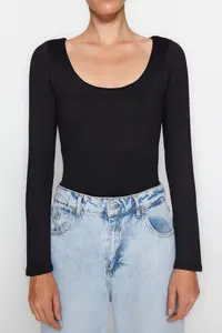 TRENDYOLMİLLA Black slim snaps Cowl Neck Long Sleeve Soft Fabric Flexible Knitting Bodysuit .D.00031 - Image 4