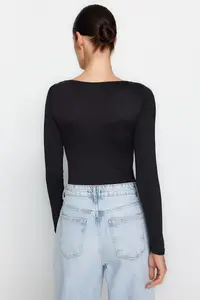 TRENDYOLMİLLA Black slim snaps Cowl Neck Long Sleeve Soft Fabric Flexible Knitting Bodysuit .D.00031 - Image 5