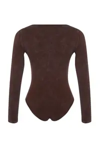 TRENDYOLMİLLA Brown Antique/Faded Effect Cotton Long Sleeve Flexible snaps Knitting Bodysuit .D.00044 - Image 8