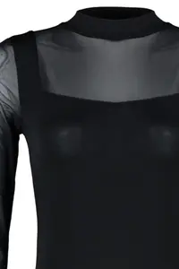 TRENDYOLMİLLA Black slim Tulle Detailed Long Sleeve Dog collar Flexible Knitting Bodysuit .D.00049 - Image 7