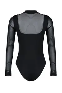 TRENDYOLMİLLA Black slim Tulle Detailed Long Sleeve Dog collar Flexible Knitting Bodysuit .D.00049 - Image 8