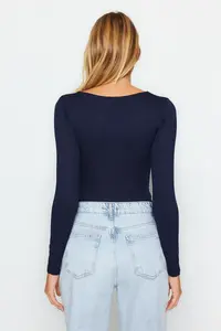 TRENDYOLMİLLA Navy Blue Fitted Square Neck Bottom snaps Knitting Bodysuit .D.00062 - Image 5