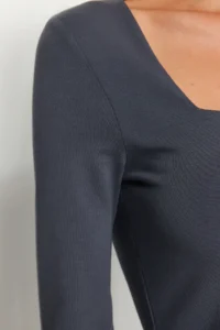 TRENDYOLMİLLA Anthracite Cotton Square Neck Regular Fit Knitting Blouse - Image 4