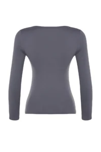 TRENDYOLMİLLA Anthracite Cotton Square Neck Regular Fit Knitting Blouse - Image 7