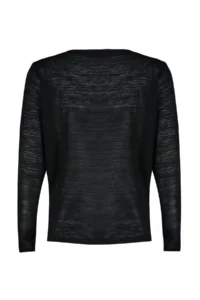 TRENDYOLMİLLA Black V-neck linen look Long Sleeve Regular/Normal Pattern Knitting Blouse - Image 8