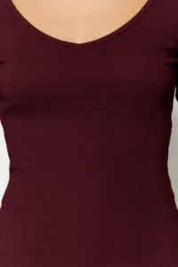 TRENDYOLMİLLA Burgundy-Stone 2 Sets Pack V-neck Fitted Cotton Flexible Knitting Blouse - Image 6