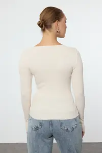 TRENDYOLMİLLA Navy Blue-Stone 2 Sets Package V-neck Fitted Cotton Flexible Knitting Blouse - Image 5