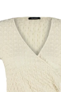 TRENDYOLMİLLA Beige textured Material Double breasted Yaka Regular/Normal Pattern Crop Knitting Blouse - Image 7