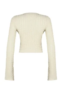 TRENDYOLMİLLA Beige textured Material Double breasted Yaka Regular/Normal Pattern Crop Knitting Blouse - Image 8