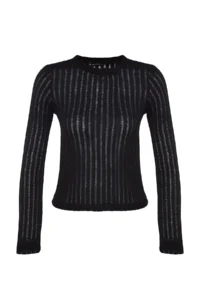 TRENDYOLMİLLA Black Transparan Knitwear look Material Regular Size Crew Neck Knitting Blouse - Image 10