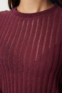 TRENDYOLMİLLA Burgundy Transparan Knitwear look Material Regular Size Crew Neck Knitting Blouse - Image 4