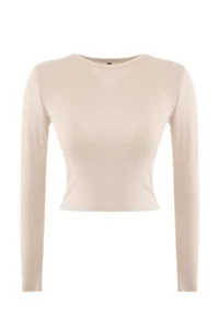TRENDYOLMİLLA Stone Viscose Crew Neck Crop Flexible Knitting Blouse - Image 6